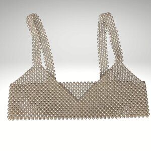 Elastic Pearl Beaded Bralette Top – Stretchy Statement Crop (Fits S/M)